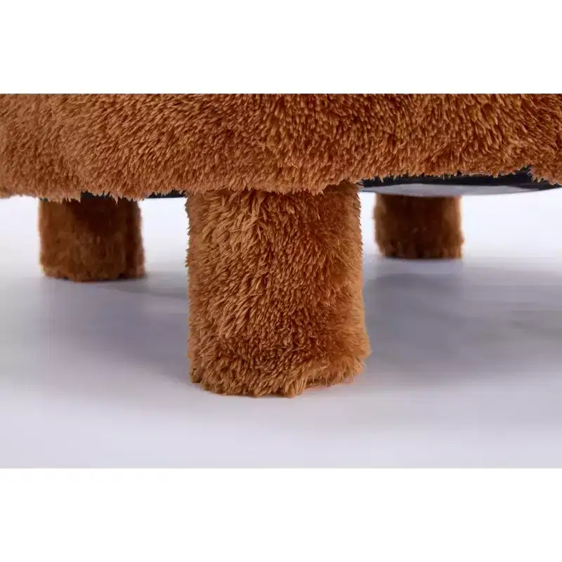 Upholstered Accent Chair Armless Side Chair with Curved Backrest, Teddy/Fur, White/Khaki - ModernLuxe