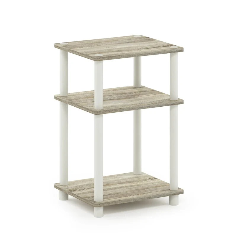 3-Tier End Table, Sonoma Oak/White, No-Tools Assembly, 1-Person
