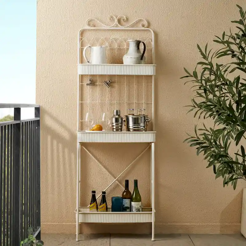 Glitzhome 68H 3 Tier Shelving Black Metal Plant Stand Kitchen Shelf Multifunctional Storage Rack for Indoor Outdoor