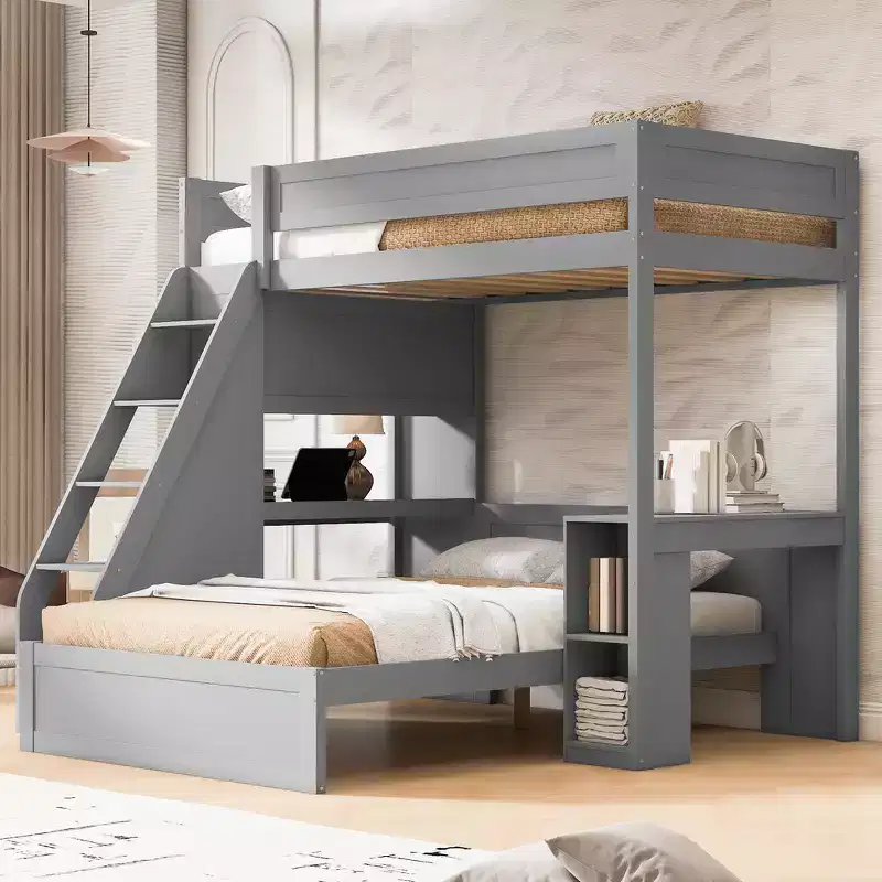 Twin XL Over Full Bunk Bed Frame with Desk and USB