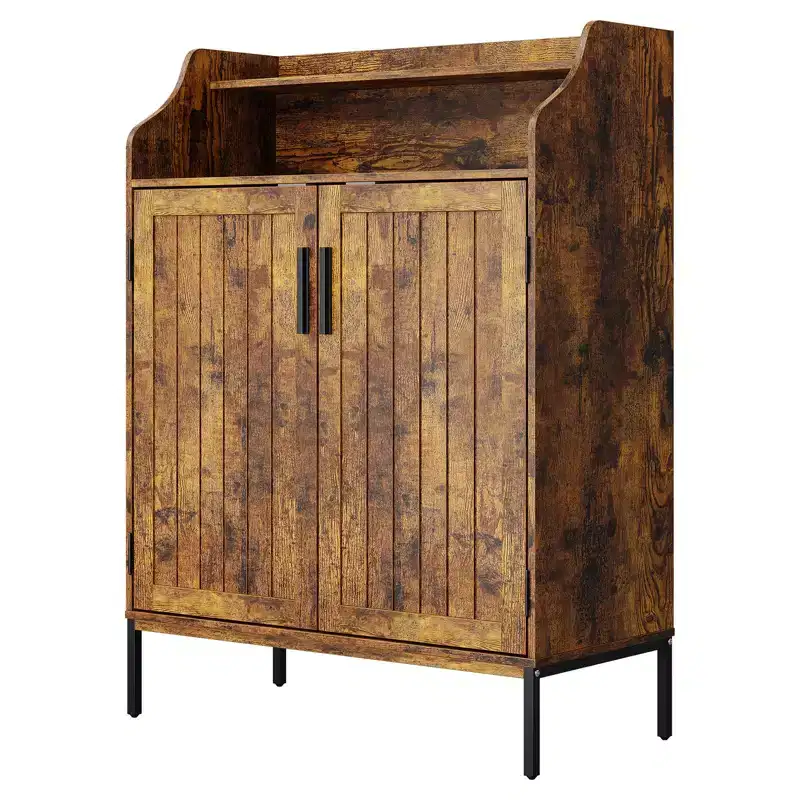 Modern Shoe Storage Cabinet  4-Tier Wooden Organizer with 3 Adjustable Shelves, Freestanding Hallway Entryway Cabinet
