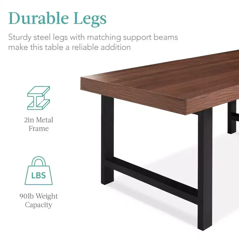 44in Modern Butcher Block Top Coffee Table, Rectangular Wood Accent Table w/ Metal Legs
