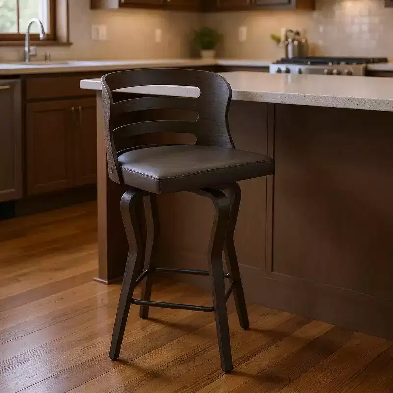 HomeRoots 25 Gray And Black Faux Leather And Iron Swivel Low Back Counter Height Bar Chair