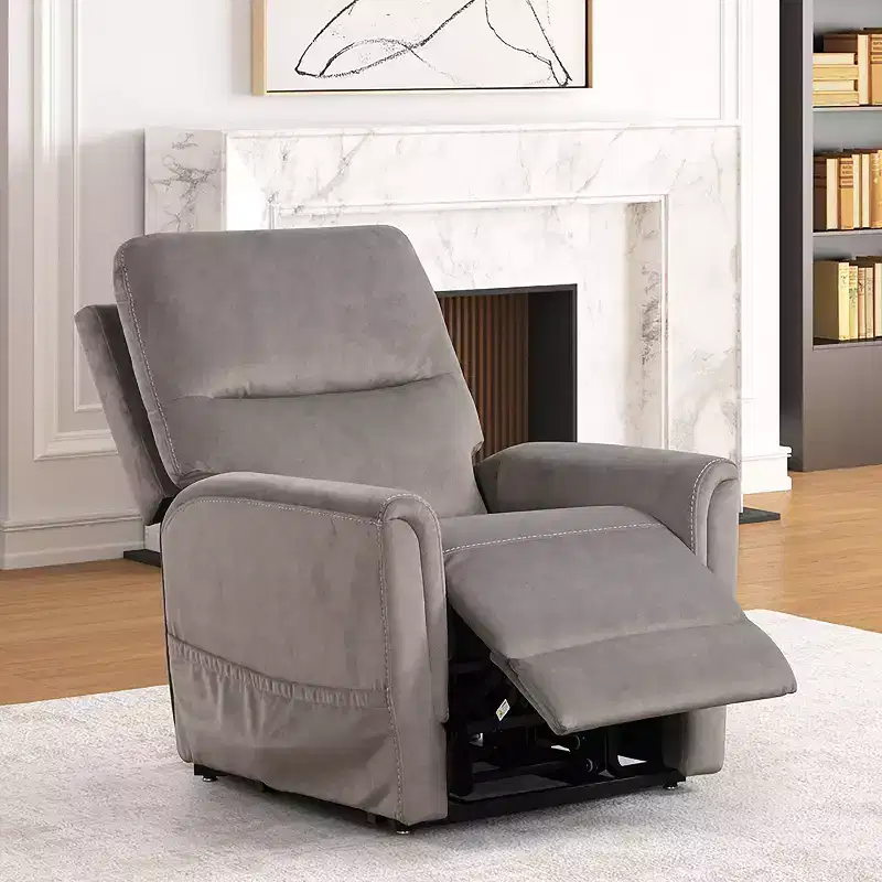 Powered Recliner Lift Chair with Heating and Massage – Gray Flannelette