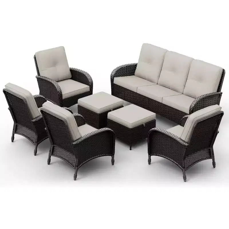 UPTIOT Outdoor Swivel Chair Set: 1 Sofa, 4 Swivel Chairs, 2 Ottomans & All-Weather Design