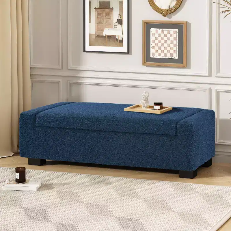 TUYOHW 50 Ottoman Bench in Textured Boucle, Rectangular Design with Hinged Lid for Seating Hidden Storage for Living Room