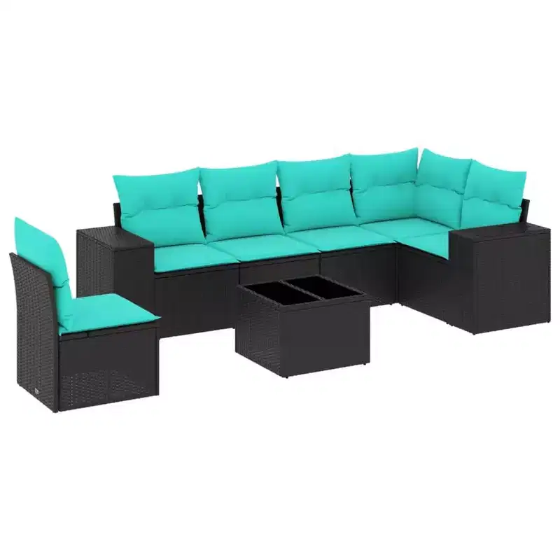 vidaXL Patio Sofa Set Black PE Rattan, Powder-Coated Steel Standard
