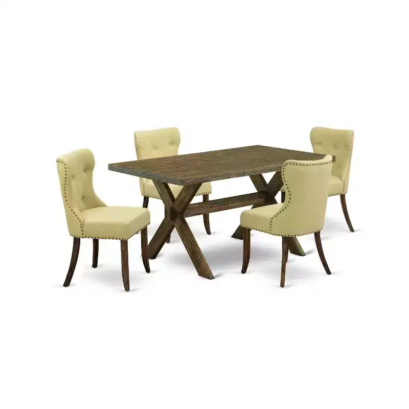 5-Piece Rectangle Distressed Jacobean Finish Solid Wood Top Dining Table with 4-Parson Chair