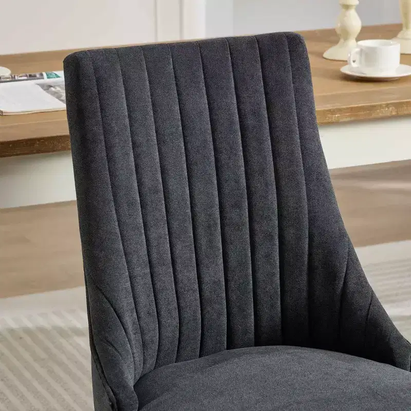 CLIHOME Set of 2 Rayon Cloth Flocking Linen Dining Chairs Channel Kitchen Dinner Chair Comfy Fabric Upholstered Accent Chair