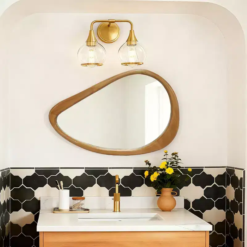 Jenera Modern Wood Irregular Teardrop Wall Mirror