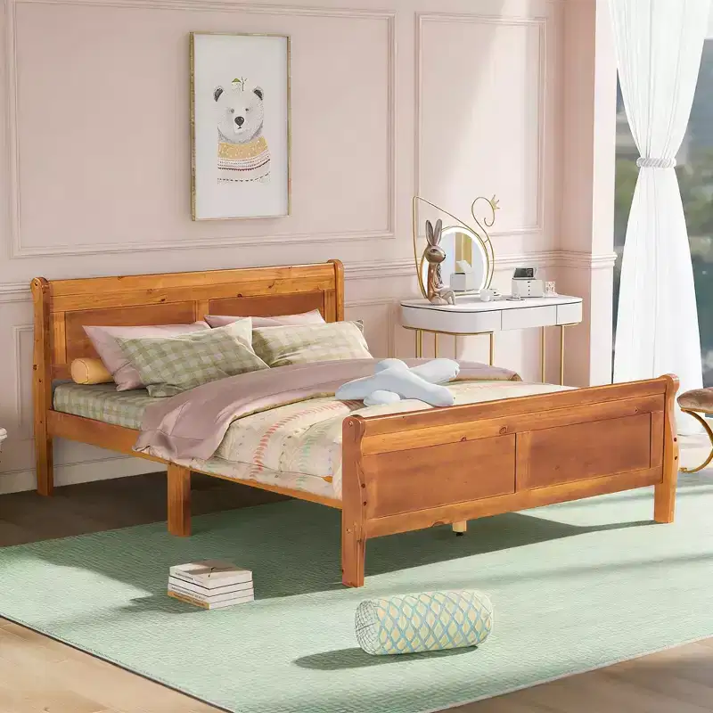 Luxystar Modern Queen Size Wooden Platform Bed with Headboard