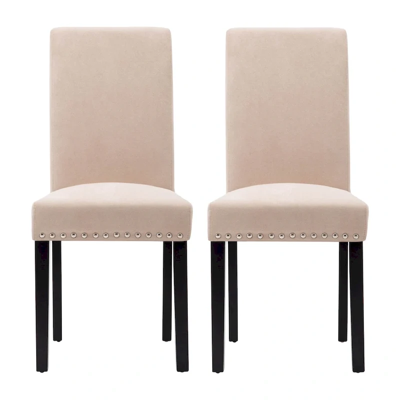 Fabric Upholstered Nailhead Trim Parsons Dining Chairs Terry Cloth Set of 2