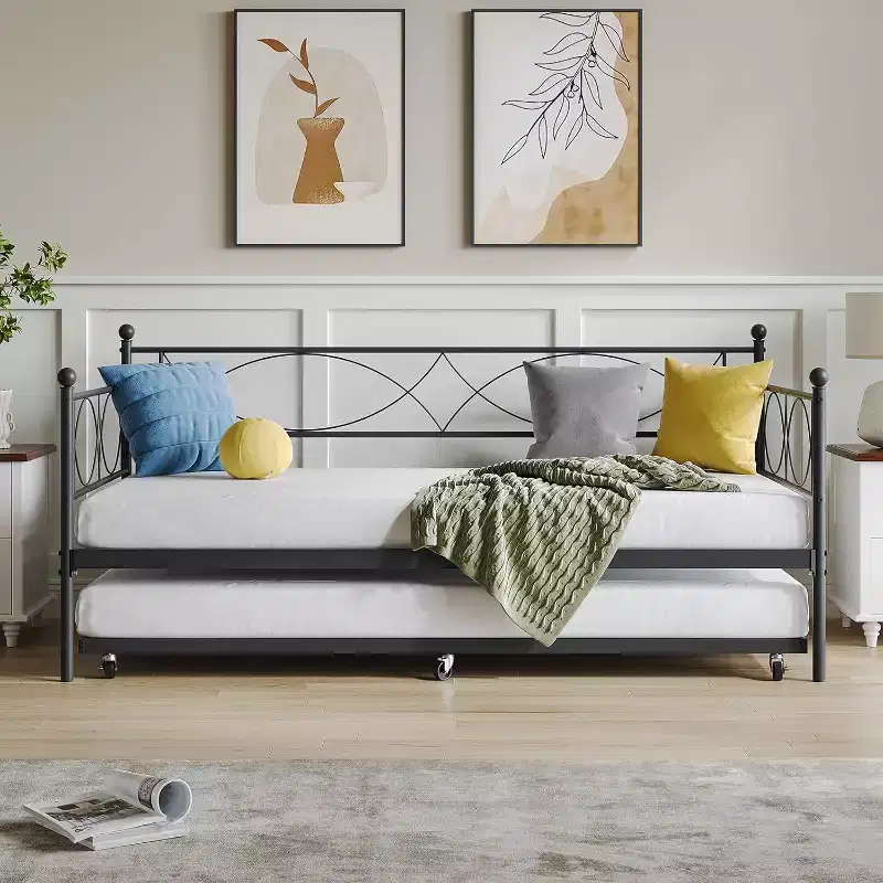 Twin Daybed, Metal Sofa Bed Frame with Steel Slats, Space-Saving Guest Bed for Bedroom