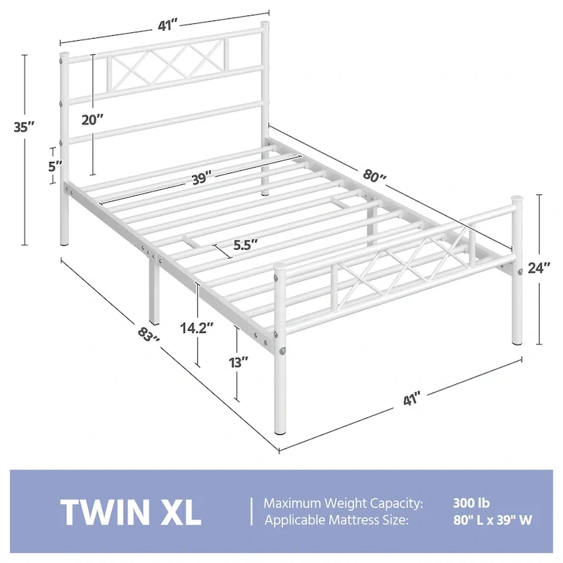 Metal Bed Frame with Slatted Base