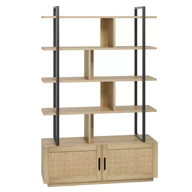 Bookshelf,Bookshelves with Open Display Shelves,71.1 Inch Tall Industrial Bookcase with Storage Door, Bookcase with Metal Frame for Living Room