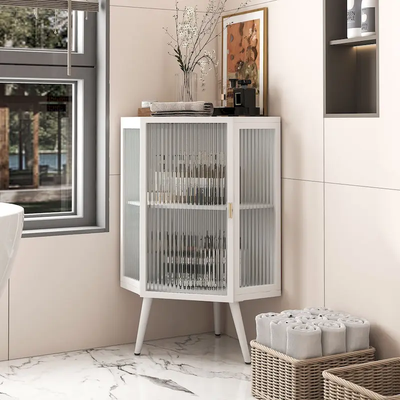 22.25 in. W x 16.54 in. D x 31.5 in. H Floor Coner Linen Cabinet with Tempered Glass Door