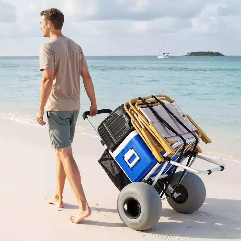 VEVOR Beach Dolly with Big Wheels for Sand, 20 x 15 Cargo Deck, Folding Sand Cart with 12 Balloon Wheels, 165 lbs Loading Capacity, Silver+Black