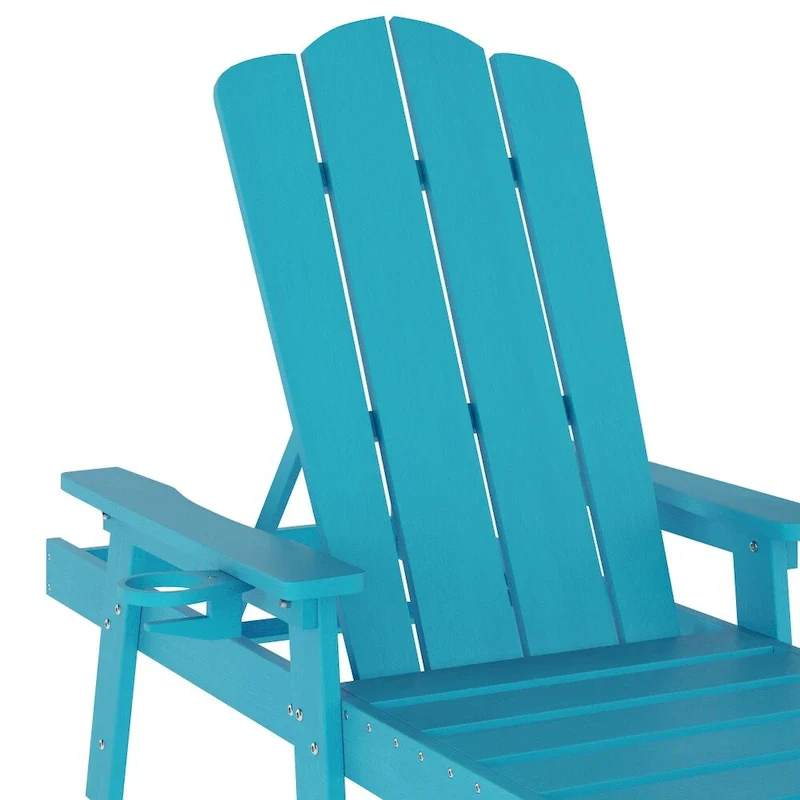 Set of 2 All-Weather Commercial Adjustable Lounge Chairs with Cupholders