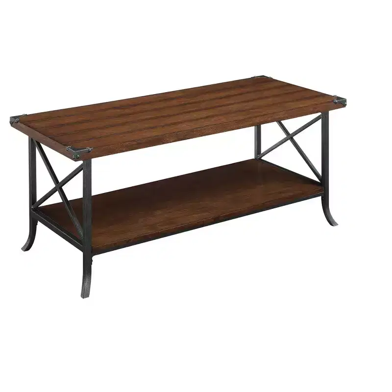 Coffee Table Dark Walnut/Slate Gray - Elegant Design, Decorative Metal, Storage Shelf