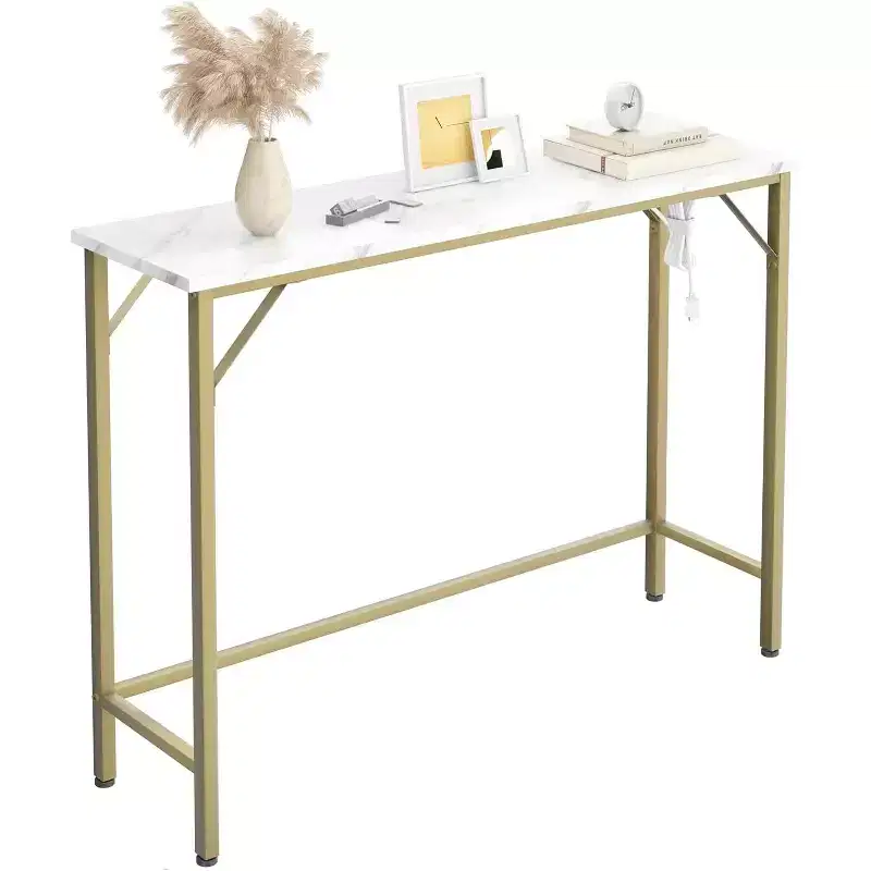 39.3 Narrow Console Table, Black Sofa Table with Outlets, Behind Couch Table , 2 Tier Entry Hallway Table for Entryway,Living Room, Foyer, Office