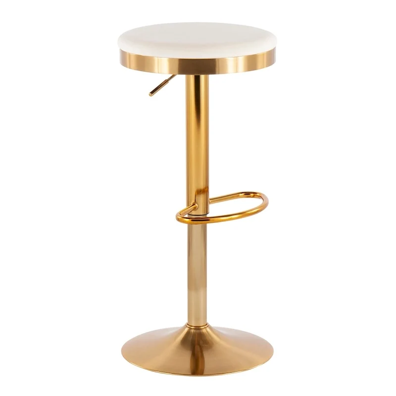 Set of 2 Counter Bar Stools | Gold Steel Frame | White Faux Leather | Adjustable Height