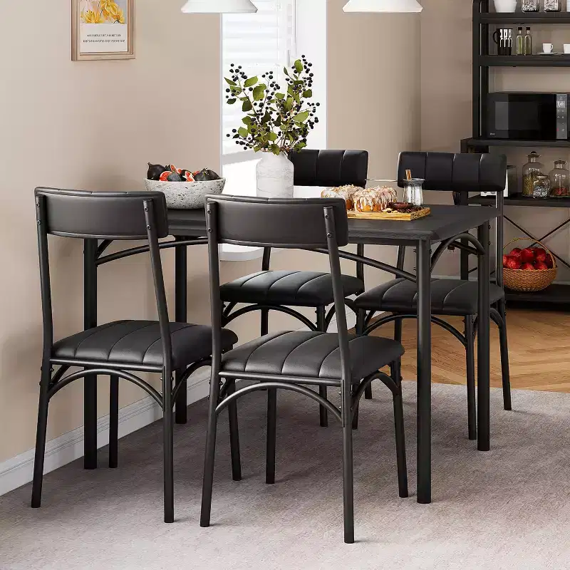 Kitchen Table and Chairs, Dining Room Table Set for 4 with Upholstered Chairs, Kitchen Table Set Metal and Wood Rectangular Dining Table