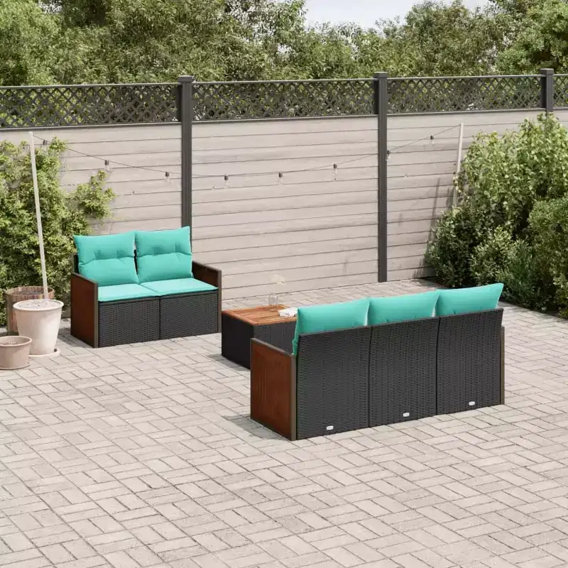 vidaXL 6 Piece Garden Sofa Set with Cushions Black Poly Rattan