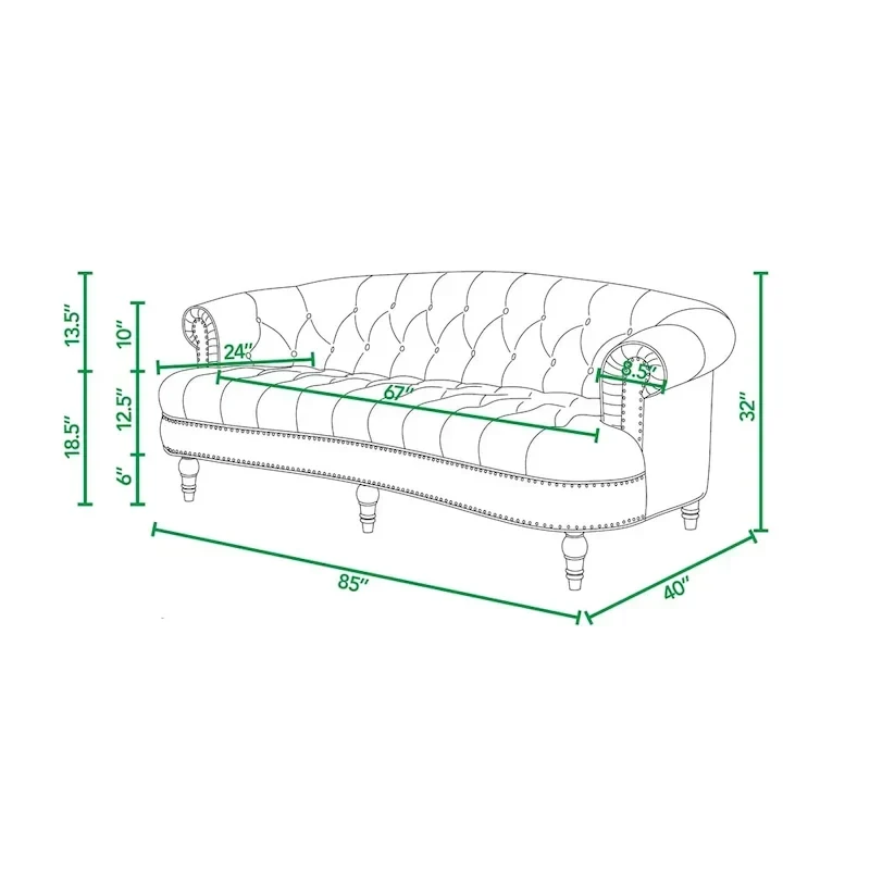 La Rosa 84 Mid-Century Modern Velvet Upholstered Chesterfield Tufted Sofa