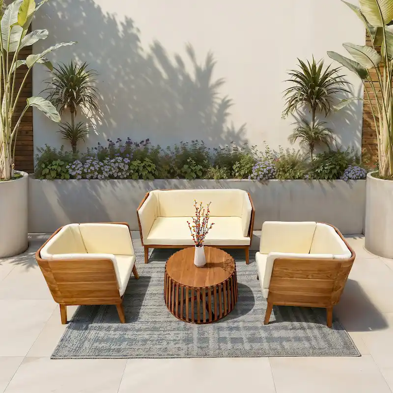 LuXeo Olivia Teak Deep Seating Set - 4 Person