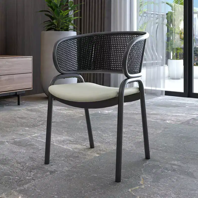 LeisureMod Ervilla Modern Dining Side Chairs Set of 4  Cozy Upholstered Accent Armchairs with Black Iron Legs, Kitchen, Dining Room, Cafe, Restaurant