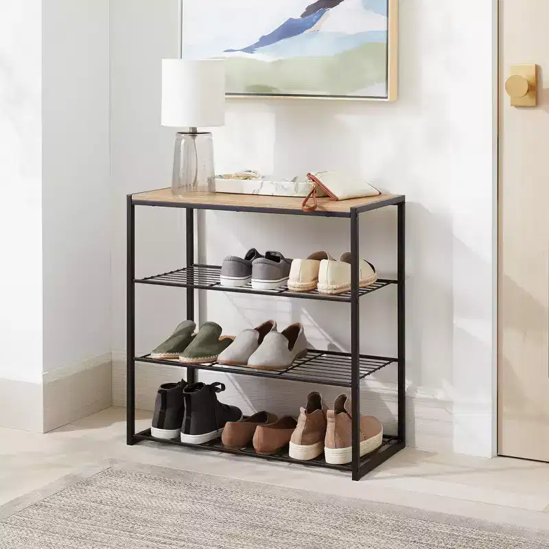 Metal & Wood 4-Tier Shoe Rack 25''H x 24.8''W x 11.81''D