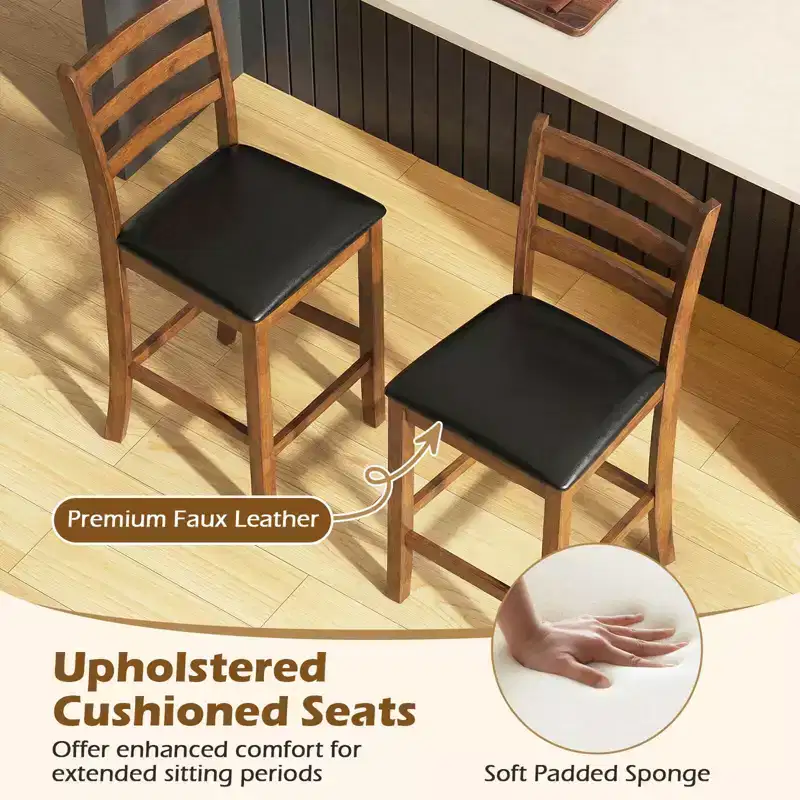 Costway 24 Rubber Wood Ladder Back Bar Stools Set of 2/4 with Upholstered Cushioned Seats Walnut and Black