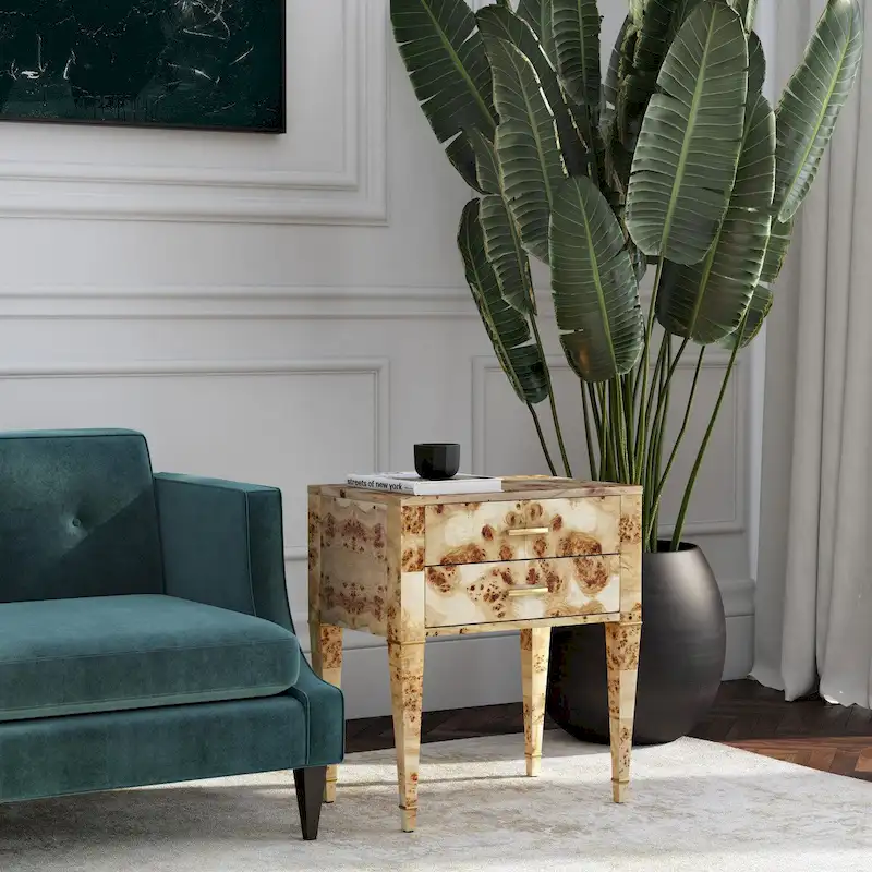 Kai 2 Drawer Burl Wood End Table