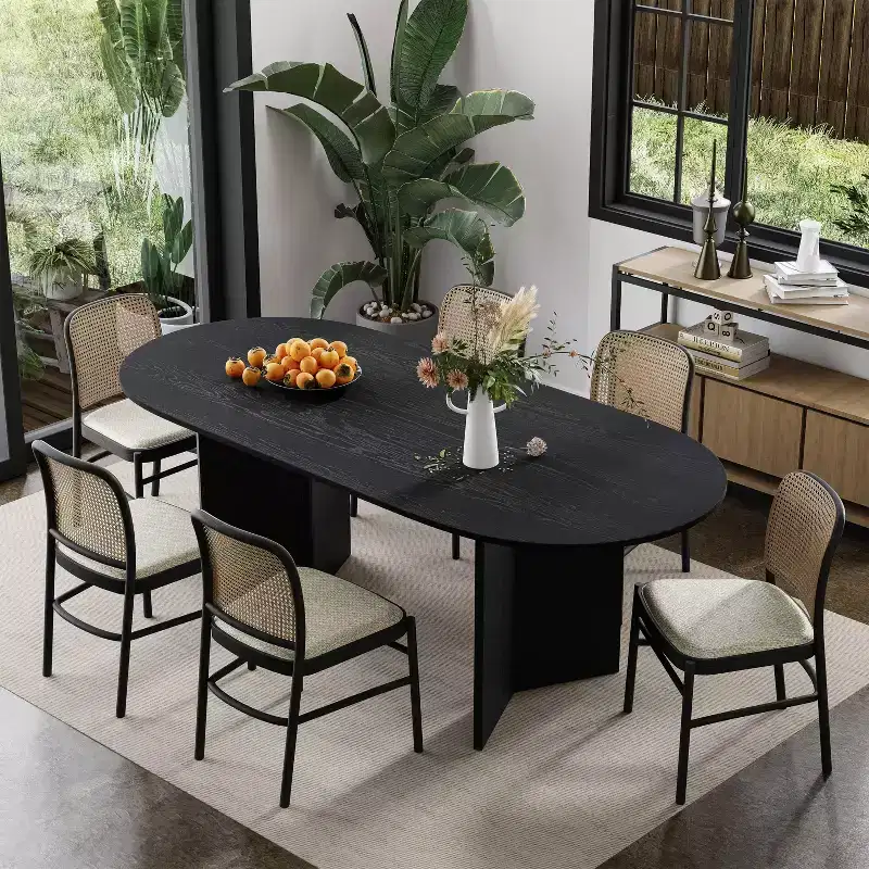 67 Inch Oval Dining Table, Modern Wood Kitchen Table for 6 People