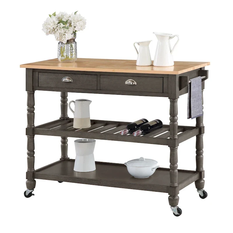 Convenience Concepts French Country 3 Tier Butcher Block Kitchen Cart with Drawers