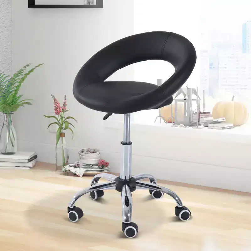 Crescent Rolling Salon Stool with Adjustable Height, Breathable Open Back, Foam Cushion Seat, and 5 Caster Wheels