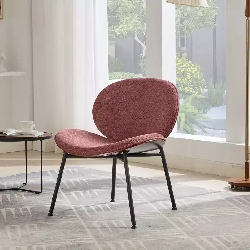 Mid-Century Modern Shell Accent Chair - Tripod Legs, Fabric Lounge Chair, Walnut Finish