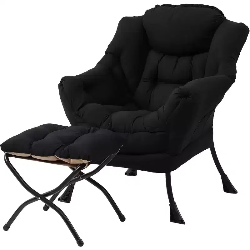 Accent Leisure Armchair with Ottoman, Side Pocket & Armrests – Dark Grey