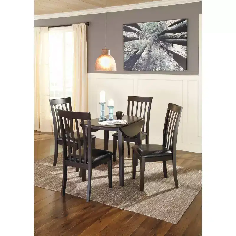 Round Drop Leaf Dining Table, Wood, Dark Brown, Seats 4