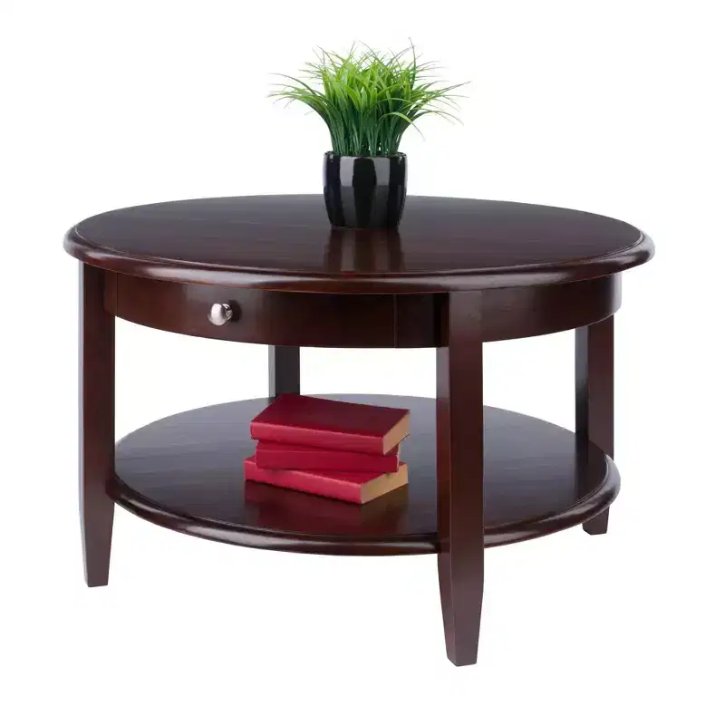 Round Coffee Table with Drawer and Shelf