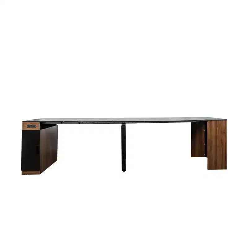 CLIHOME Modern Multifunctional Extendable Dining Table with Outlet, Space Saving Expanding Table with Storage