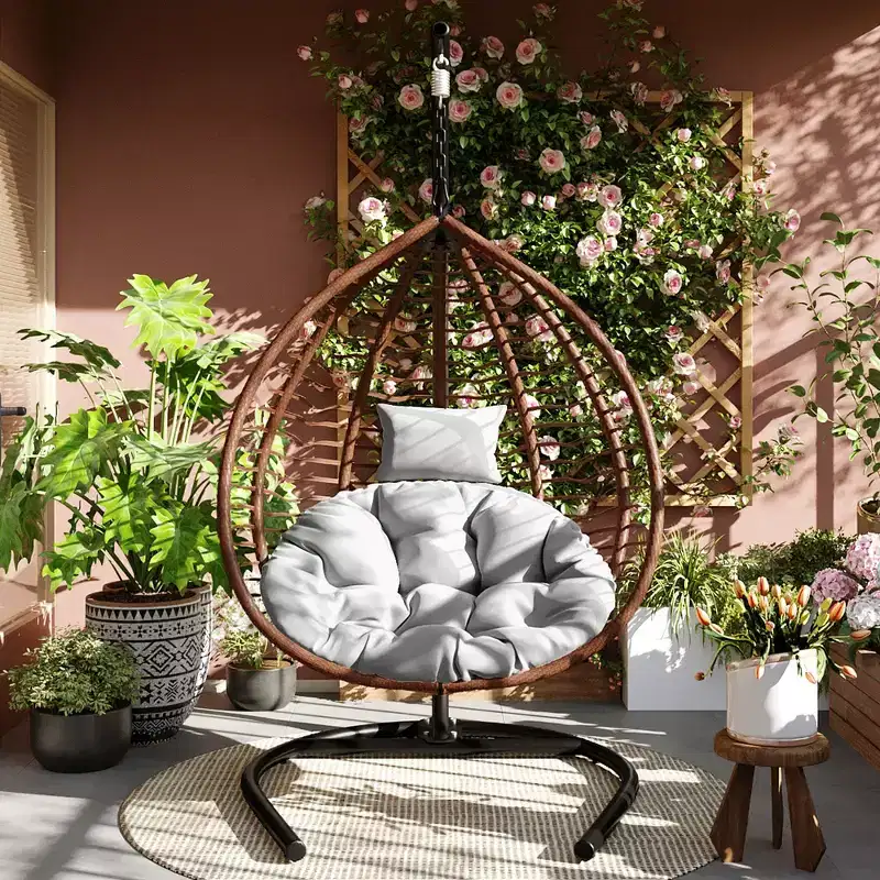 Whisen Hanging Hammock Chair with Stand, Egg Swing Chair with Iron Frame and Cushion & Headrest