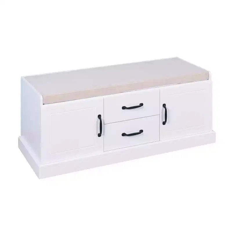 Small Storage Bench with 2 Baskets, Bed Ottoman Storage Cubes, Hallway Livingroom Shoe Bench Shoe Rack Shoe Cabinet with Seat Cushion