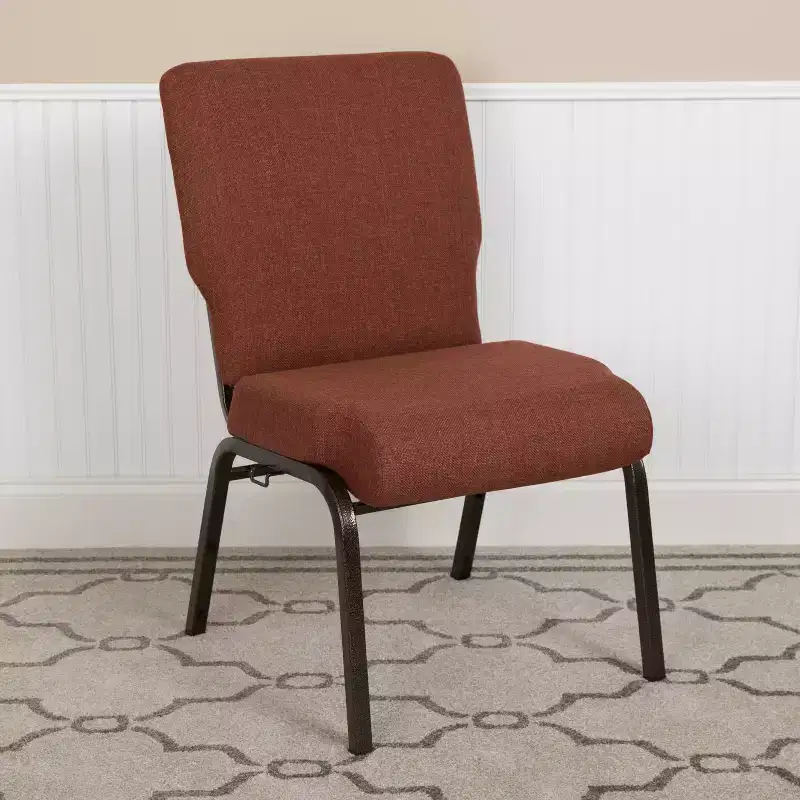 Stacking Padded Auditorium Chair - Cinnamon Fabric, Gold Vein Frame