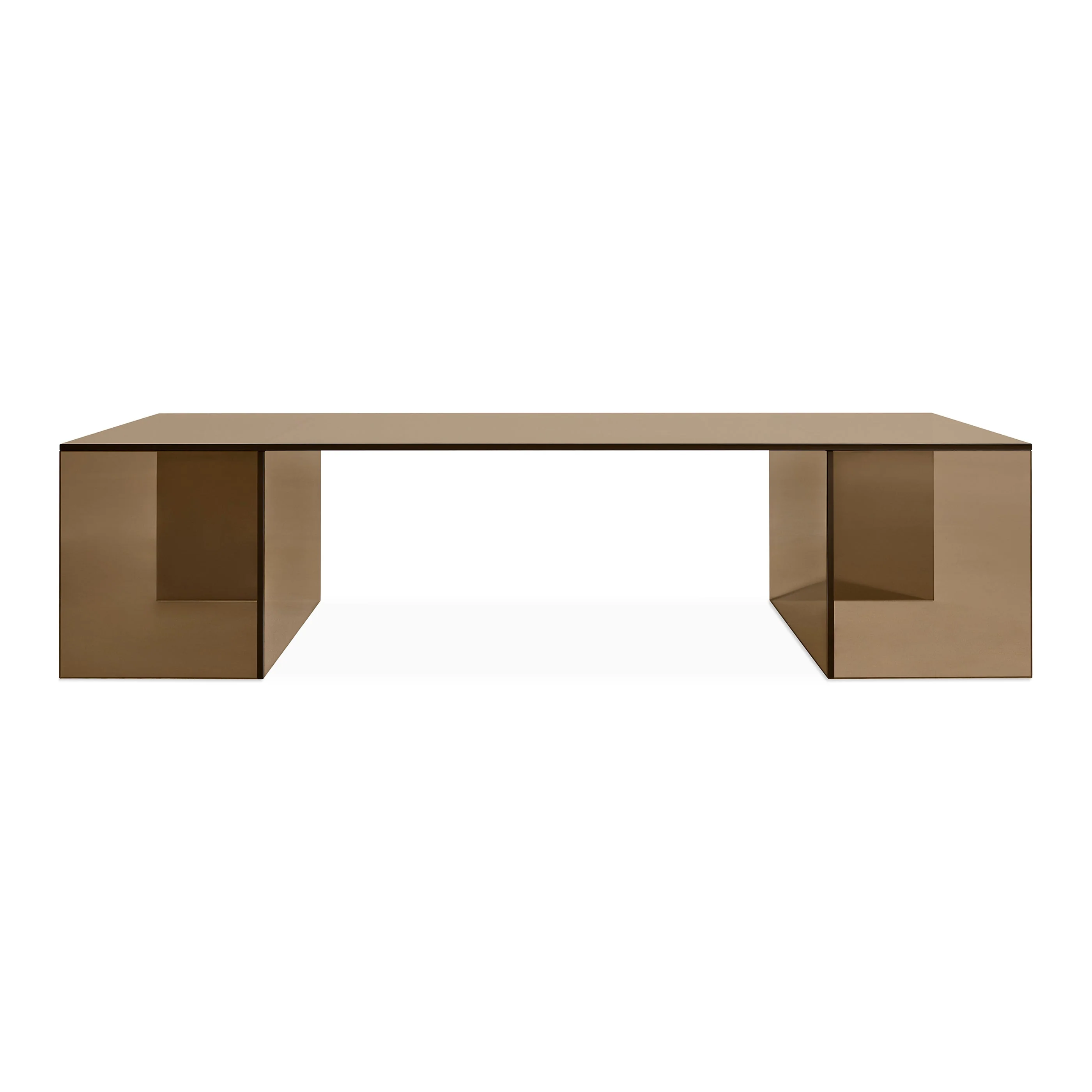 Modern Bronze Glass Coffee Table with Open Shelf Apertures for Living Room