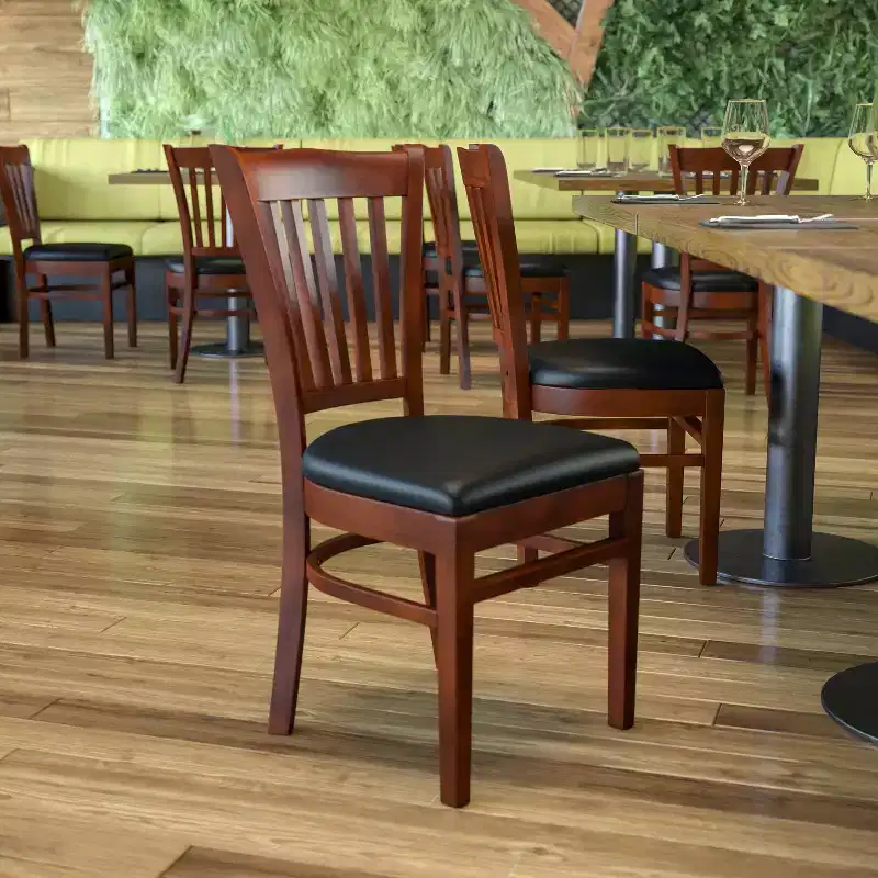 Vertical Slat Back Wooden Restaurant Chair