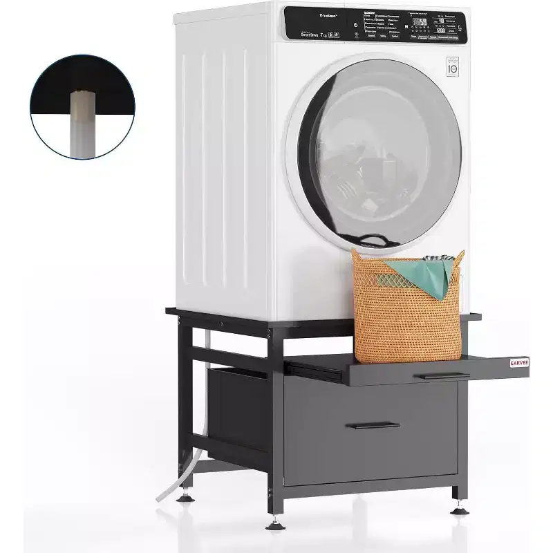 29 Inch Washer Dryer Pedestal, Pull Out Shelf and Drawer Anti Vibration Base 850 LBS Capacity