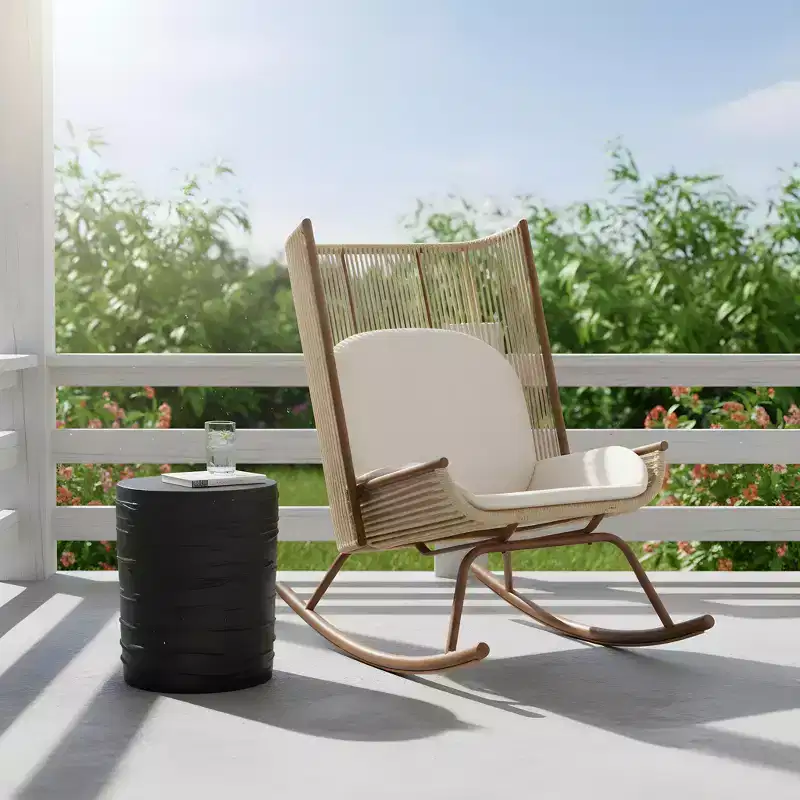 Christopher Knight Home Suraj Farmhouse 2 Piece Patio Dining Set with Lightweight Concrete Table and Iron Rocking Chair