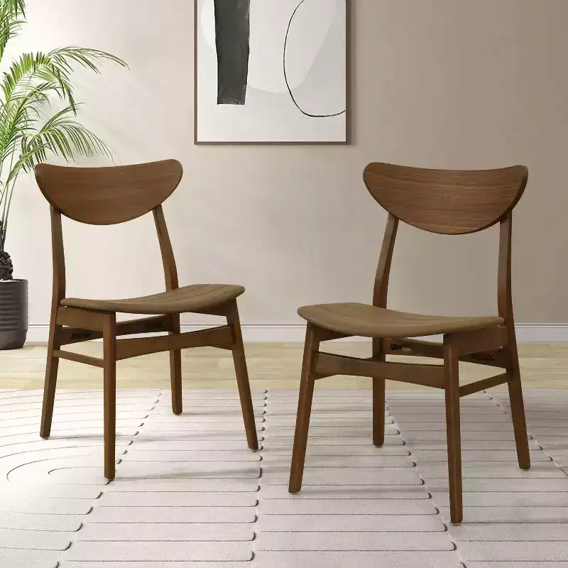 Christopher Knight Home Reed Mid-Century Modern Rubber Wood Faux Leather Upholstered Dining Chairs (Set of 2)