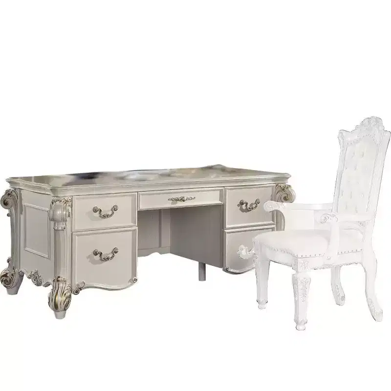 31" Vendome Desks Antique Pearl Finish - Acme Furniture: Executive Writing, Open Storage Shelf
